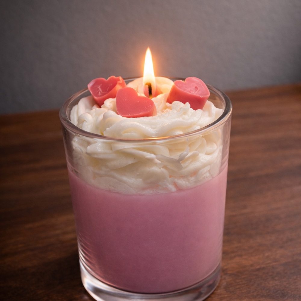 Pink and White Scented Candle with Heart Accents
